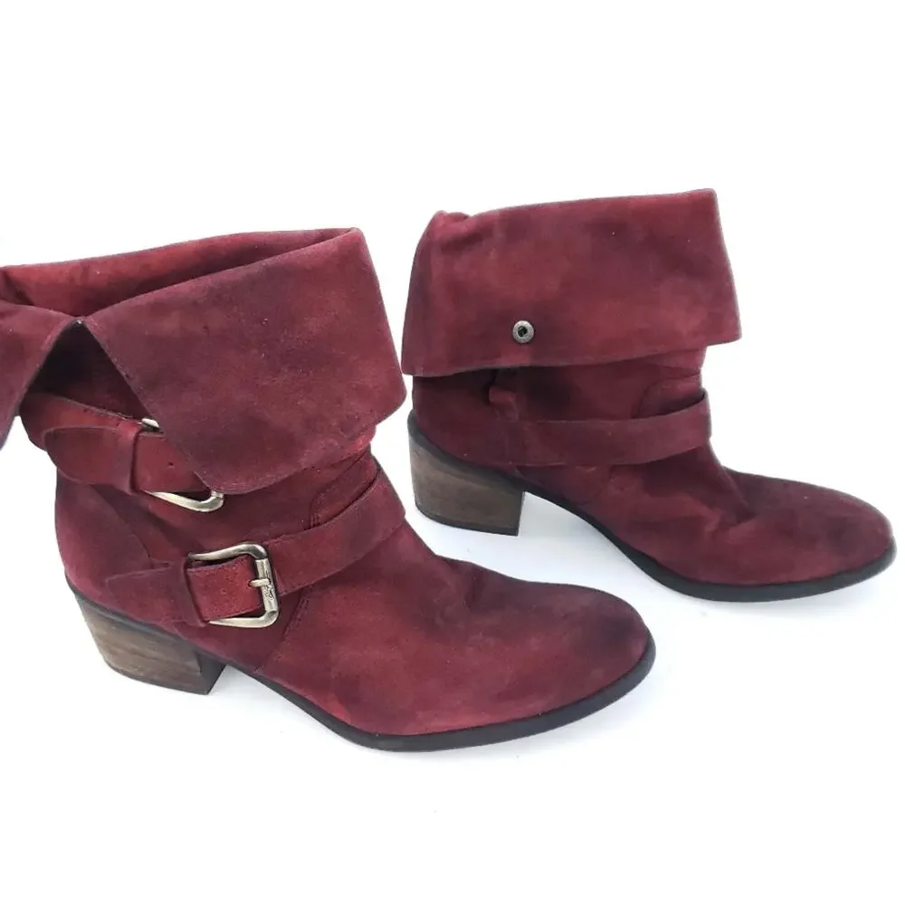 Donald J. Pliner Suede Boots Booties Red 8M Burgundy Maroon Western Couture